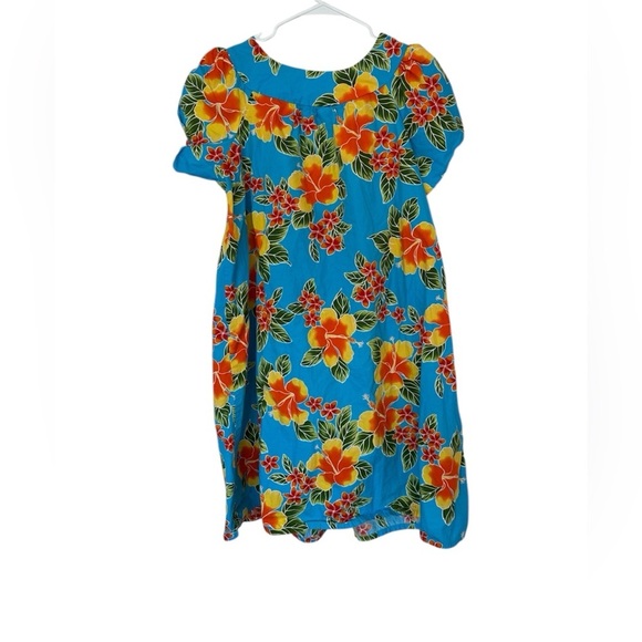 Y Not Hawaii Short Sleeve Floral Print Dress Size XL Blue Yellow Orange Green - Picture 2 of 5